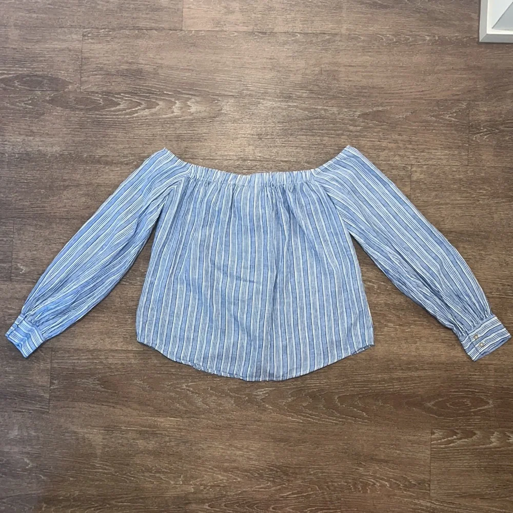Free People Blue/White Striped Off-The-Shoulder Blouse Top - Picture 9 of 15
